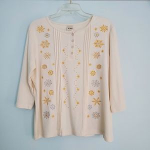 Blair Metallic Snowflake Embroidered Cream Longsleeve Top